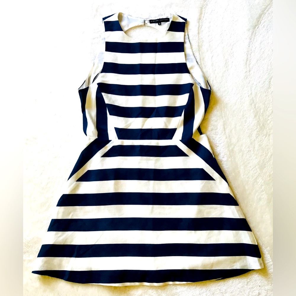 English Factory Backless Navy/White Strip Nautical Barbie Core Mini Dress Sz-L